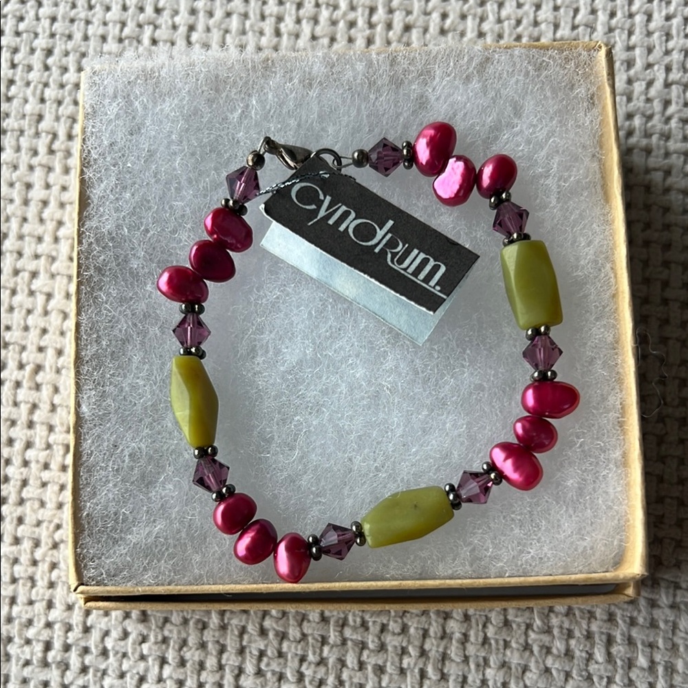 Pink and Green Beaded Bracelet by Cyndrum
